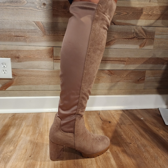 Taupe thigh high women's heel boots - Picture 5 of 5